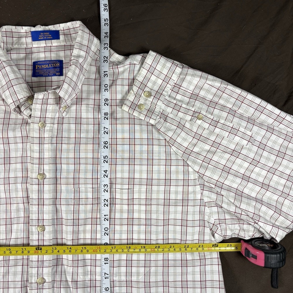 Pendleton Mens XL Plaid Button Down Shirt White Burgundy Long Sleeve Casual - Picture 7 of 7